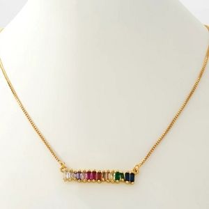 CUBIC ZIRCONIA RAINBOW BAR NECKLACE